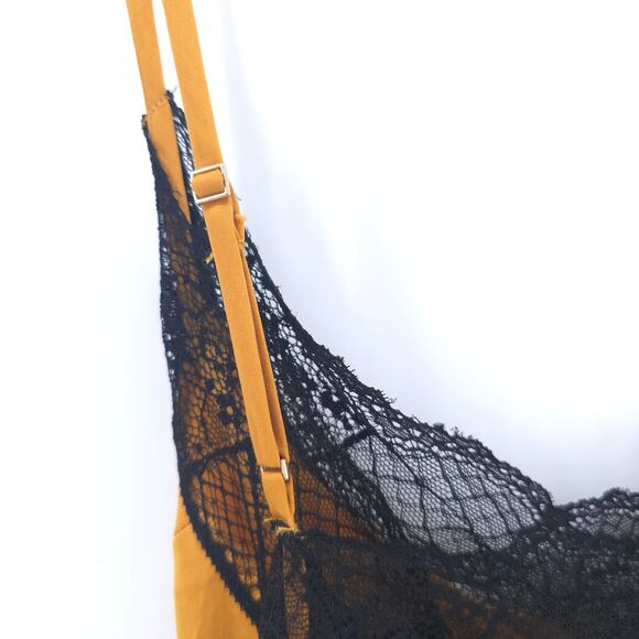 Midnight Bakery Y2K Lace Babydoll Mustard Marigold Slip Dress Mini Dress M - Picture 10 of 11